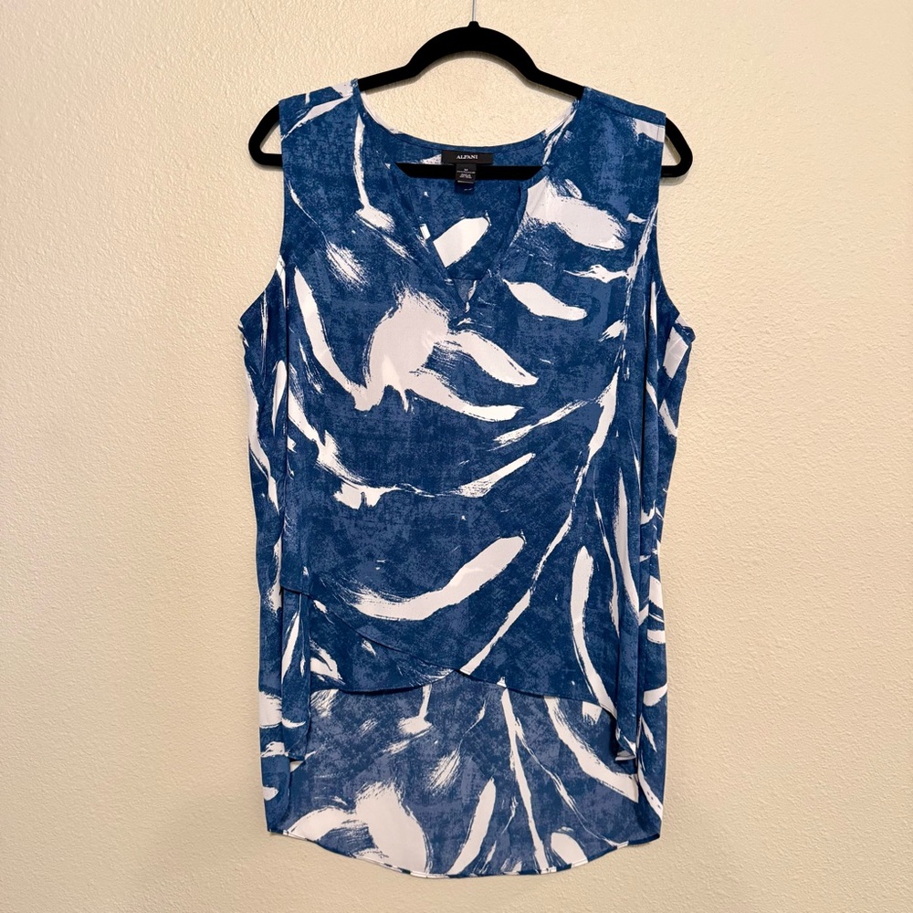 Alfani Blue and White Abstract Print Blouse